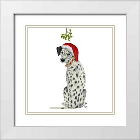 Christmas Des - Dalmatian Mistletoe White Modern Wood Framed Art Print with Double Matting by Fab Funky