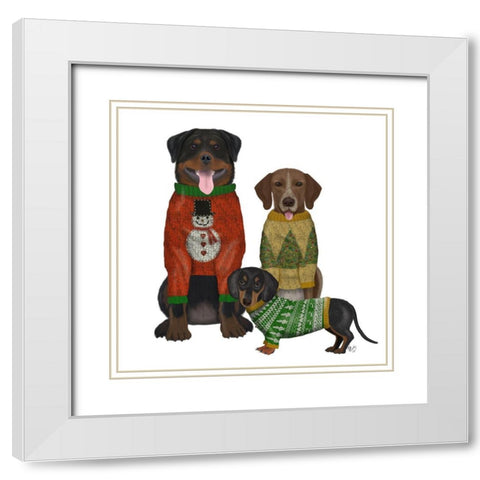 Christmas Des - Ugly Christmas Sweater Competition White Modern Wood Framed Art Print with Double Matting by Fab Funky
