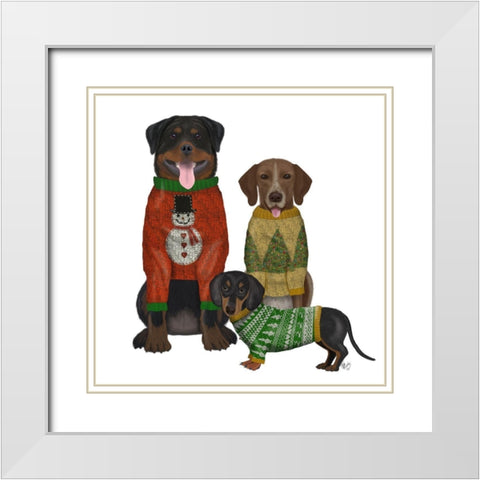 Christmas Des - Ugly Christmas Sweater Competition White Modern Wood Framed Art Print with Double Matting by Fab Funky