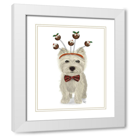 Christmas Des - Westie and Christmas Puds White Modern Wood Framed Art Print with Double Matting by Fab Funky