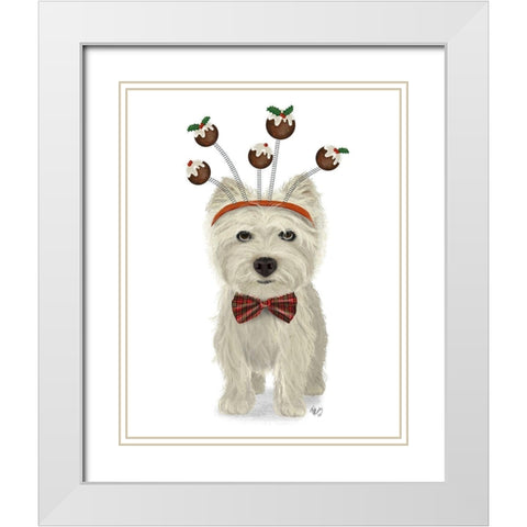 Christmas Des - Westie and Christmas Puds White Modern Wood Framed Art Print with Double Matting by Fab Funky