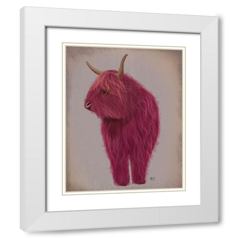 Highland Cow 4, Pink, Full White Modern Wood Framed Art Print with Double Matting by Fab Funky