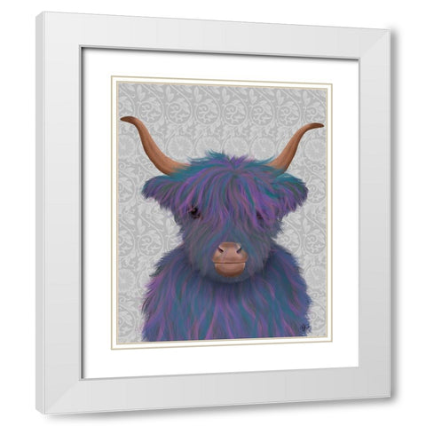 Highland Cow 7, Purple, Portrait White Modern Wood Framed Art Print with Double Matting by Fab Funky
