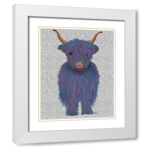 Highland Cow 7, Purple, Full White Modern Wood Framed Art Print with Double Matting by Fab Funky
