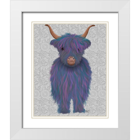 Highland Cow 7, Purple, Full White Modern Wood Framed Art Print with Double Matting by Fab Funky