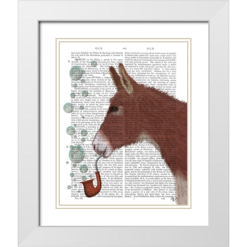 Donkey Bubble Pipe, Portrait Book Print White Modern Wood Framed Art Print with Double Matting by Fab Funky