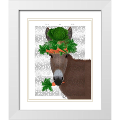 Donkey Carrot Hat Book Print White Modern Wood Framed Art Print with Double Matting by Fab Funky