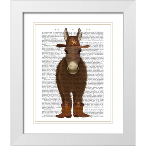 Donkey Cowboy Book Print White Modern Wood Framed Art Print with Double Matting by Fab Funky