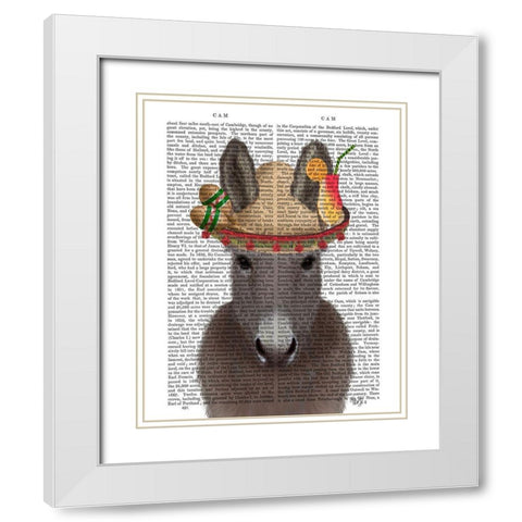 Donkey Sombrero Book Print White Modern Wood Framed Art Print with Double Matting by Fab Funky