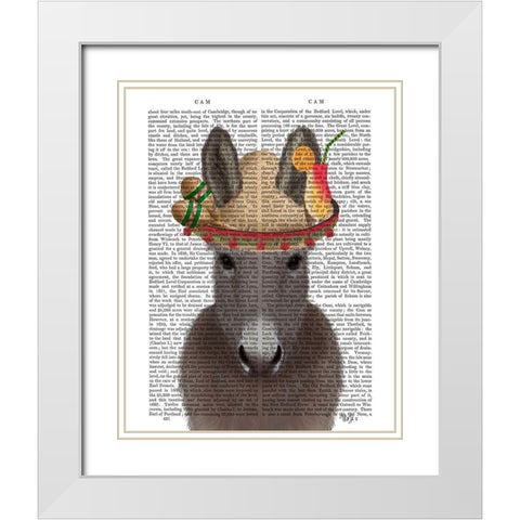 Donkey Sombrero Book Print White Modern Wood Framed Art Print with Double Matting by Fab Funky