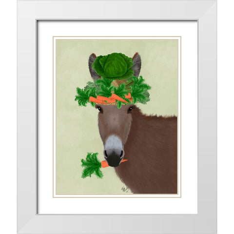 Donkey Carrot Hat White Modern Wood Framed Art Print with Double Matting by Fab Funky