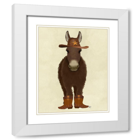 Donkey Cowboy White Modern Wood Framed Art Print with Double Matting by Fab Funky