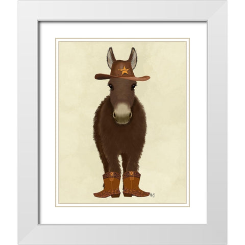 Donkey Cowboy White Modern Wood Framed Art Print with Double Matting by Fab Funky