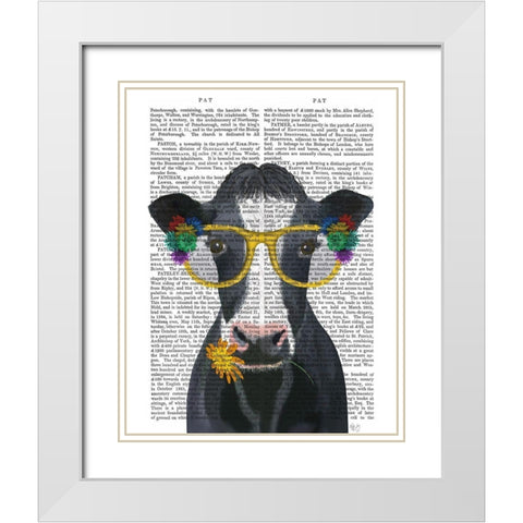 Cow and Flower Glasses Book Print White Modern Wood Framed Art Print with Double Matting by Fab Funky