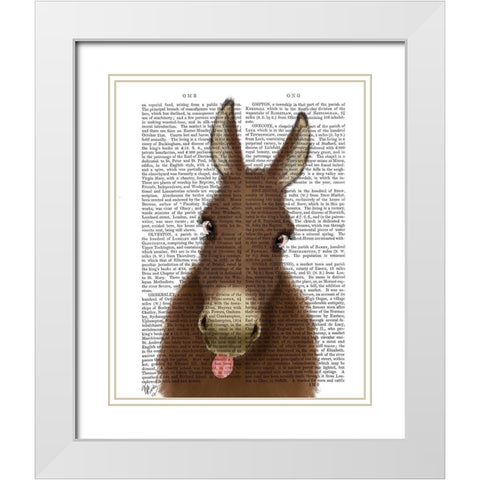 Funny Farm Donkey 1 Book Print White Modern Wood Framed Art Print with Double Matting by Fab Funky