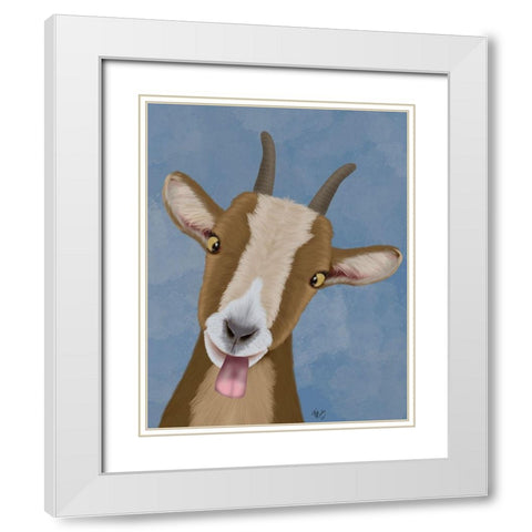 Funny Farm Goat 3 White Modern Wood Framed Art Print with Double Matting by Fab Funky