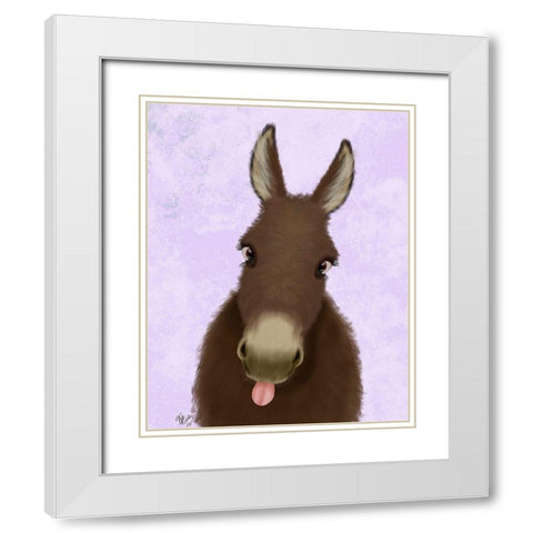 Funny Farm Donkey 1 White Modern Wood Framed Art Print with Double Matting by Fab Funky