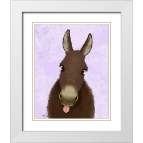 Funny Farm Donkey 1 White Modern Wood Framed Art Print with Double Matting by Fab Funky