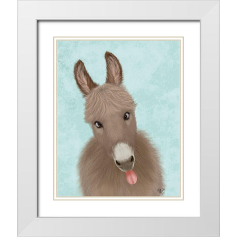 Funny Farm Donkey 2 White Modern Wood Framed Art Print with Double Matting by Fab Funky
