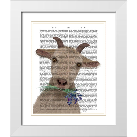 Goat and Bluebells Book Print White Modern Wood Framed Art Print with Double Matting by Fab Funky