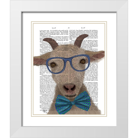 Nerdy Goat Book Print White Modern Wood Framed Art Print with Double Matting by Fab Funky