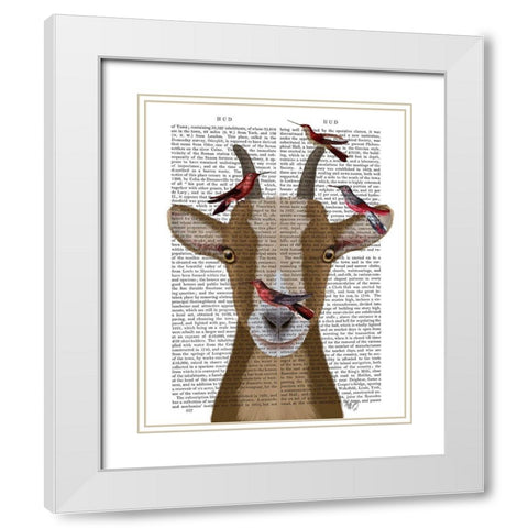 Goat and Red Birds Book Print White Modern Wood Framed Art Print with Double Matting by Fab Funky