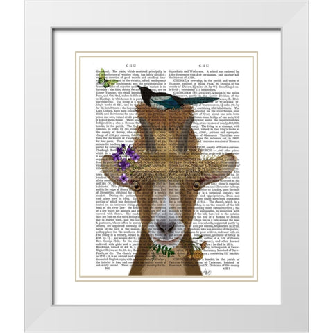 Goat In Straw Hat Book Print White Modern Wood Framed Art Print with Double Matting by Fab Funky