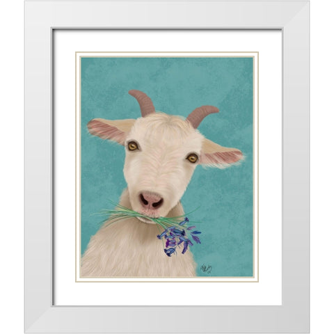 Goat and Bluebells White Modern Wood Framed Art Print with Double Matting by Fab Funky