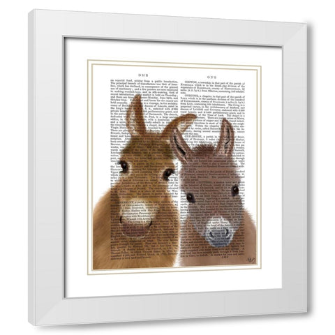 Donkey Duo, Looking at You Book Print White Modern Wood Framed Art Print with Double Matting by Fab Funky