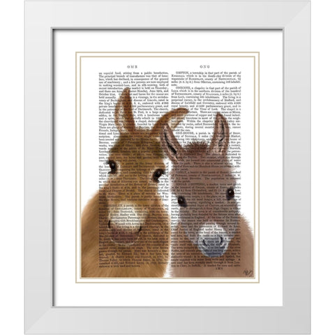 Donkey Duo, Looking at You Book Print White Modern Wood Framed Art Print with Double Matting by Fab Funky
