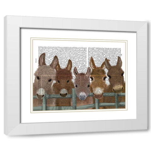 Donkey Herd at Fence Book Print White Modern Wood Framed Art Print with Double Matting by Fab Funky