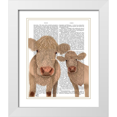Cow Duo, Cream, Looking at You Book Print White Modern Wood Framed Art Print with Double Matting by Fab Funky