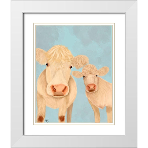 Cow Duo, Cream, Looking at You White Modern Wood Framed Art Print with Double Matting by Fab Funky