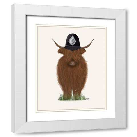 Highland Cow Policeman White Modern Wood Framed Art Print with Double Matting by Fab Funky