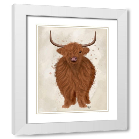 Highland Cow 1, Full White Modern Wood Framed Art Print with Double Matting by Fab Funky