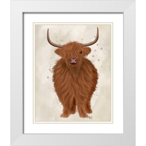 Highland Cow 1, Full White Modern Wood Framed Art Print with Double Matting by Fab Funky