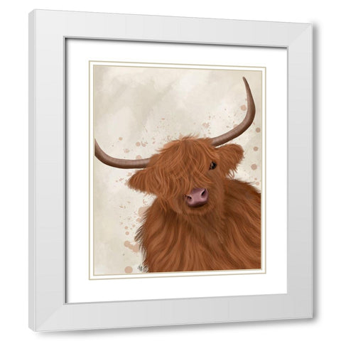 Highland Cow 1, Portrait White Modern Wood Framed Art Print with Double Matting by Fab Funky