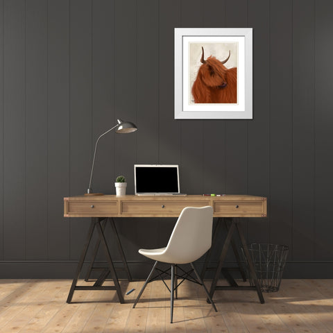 Highland Cow 2, Portrait White Modern Wood Framed Art Print with Double Matting by Fab Funky