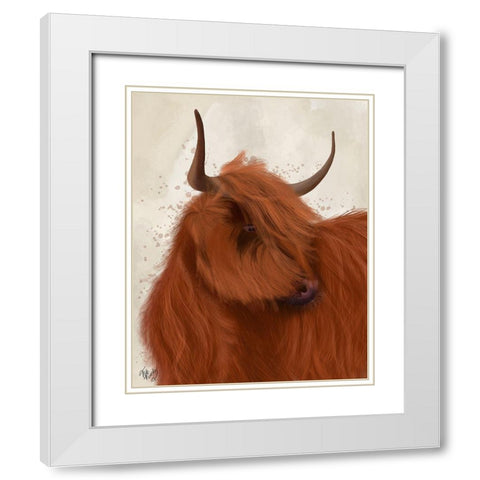 Highland Cow 2, Portrait White Modern Wood Framed Art Print with Double Matting by Fab Funky