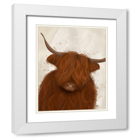 Highland Cow 3, Portrait White Modern Wood Framed Art Print with Double Matting by Fab Funky