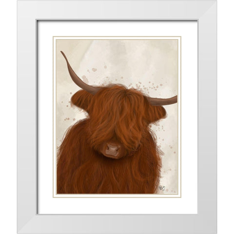 Highland Cow 3, Portrait White Modern Wood Framed Art Print with Double Matting by Fab Funky