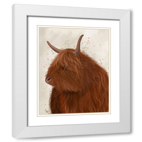 Highland Cow 4, Portrait White Modern Wood Framed Art Print with Double Matting by Fab Funky