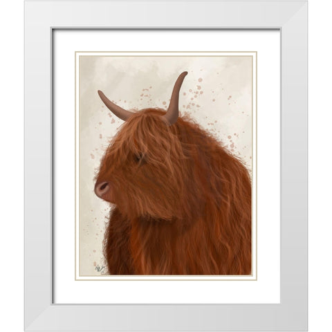 Highland Cow 4, Portrait White Modern Wood Framed Art Print with Double Matting by Fab Funky