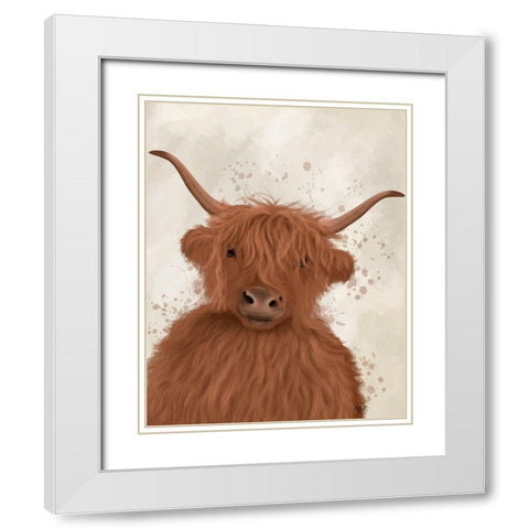 Highland Cow 8, Portrait White Modern Wood Framed Art Print with Double Matting by Fab Funky