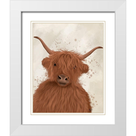 Highland Cow 8, Portrait White Modern Wood Framed Art Print with Double Matting by Fab Funky