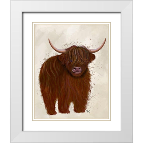 Highland Cow 5, Full White Modern Wood Framed Art Print with Double Matting by Fab Funky
