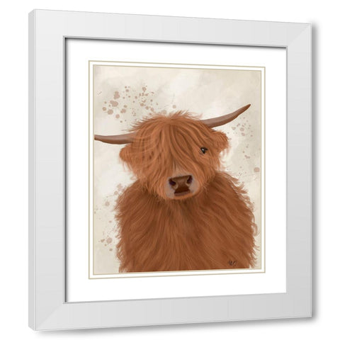 Highland Cow 10, Portrait White Modern Wood Framed Art Print with Double Matting by Fab Funky