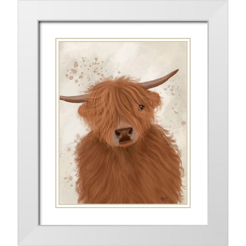 Highland Cow 10, Portrait White Modern Wood Framed Art Print with Double Matting by Fab Funky
