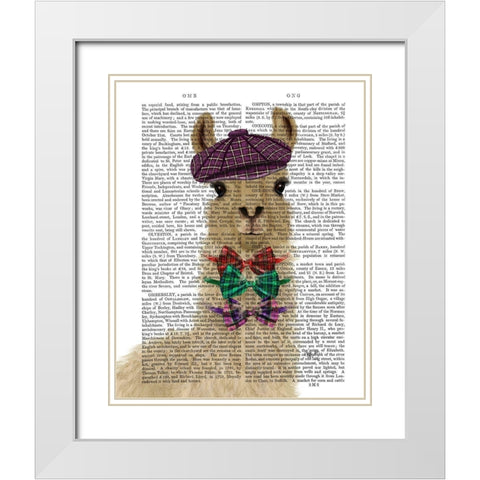 Llama Dapper Book Print White Modern Wood Framed Art Print with Double Matting by Fab Funky