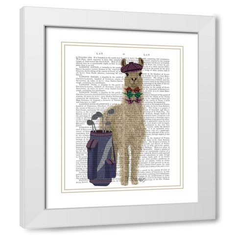 Llama Golfing Book Print White Modern Wood Framed Art Print with Double Matting by Fab Funky